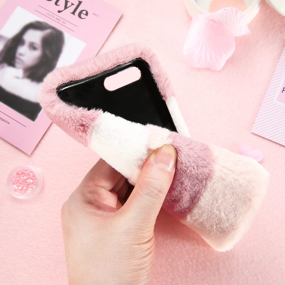 Kisscase Плюшевый чехол для iPhone 6S 6 7 8 Plus Cover Colorful Fluffy Fur Soft Phone Shells X 5S 5 SE Чехлы Fundas Coque на