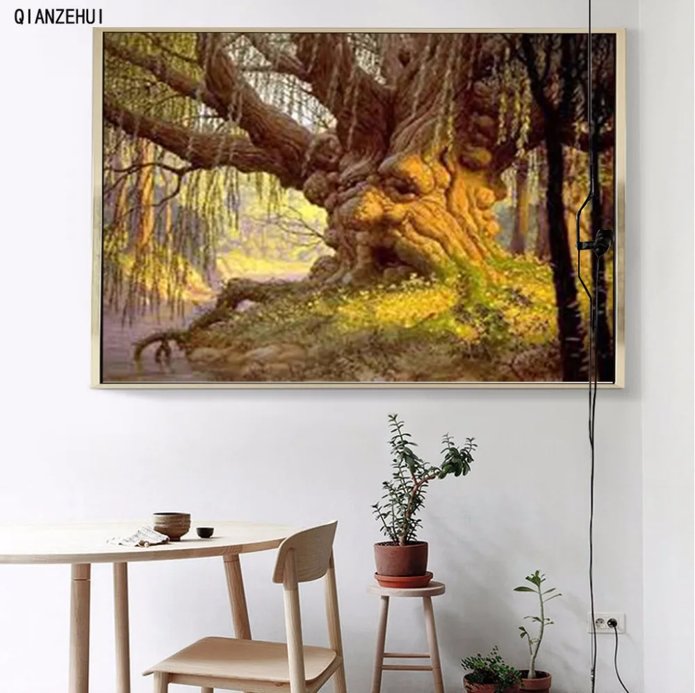 QIANZEHUI Стразы DIY пластиковые поделки алмазная картина лесное дерево живопись