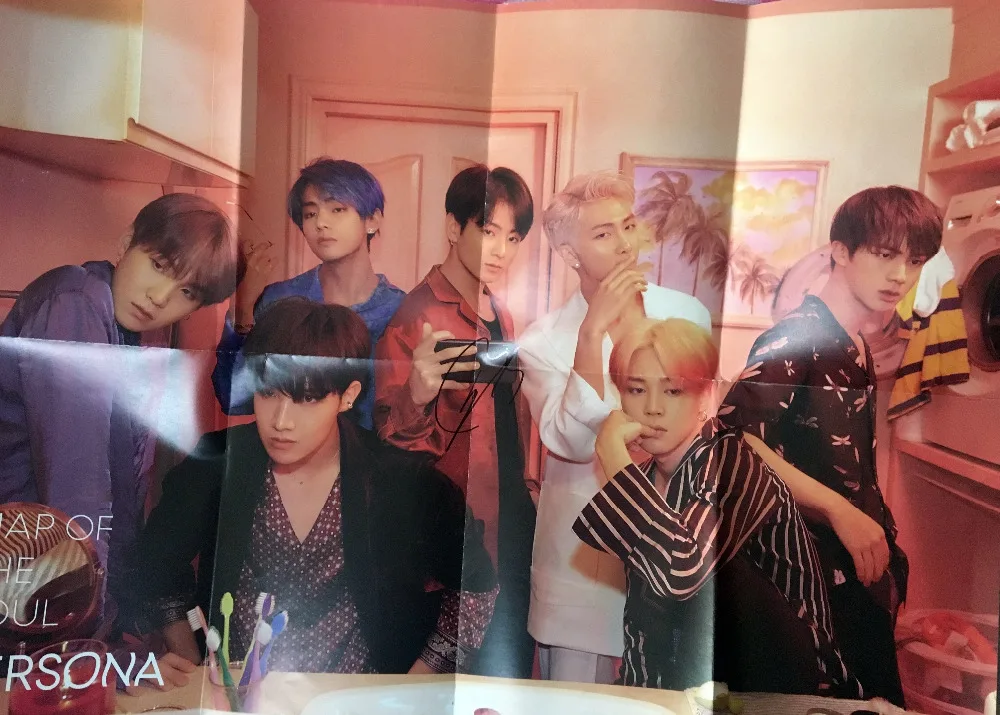 Ручной подписанный Bangtan мальчики с автографом 4-й альбом карта душа: PERSONA CD+ Фотокнига+ подписанный плакат K-POP