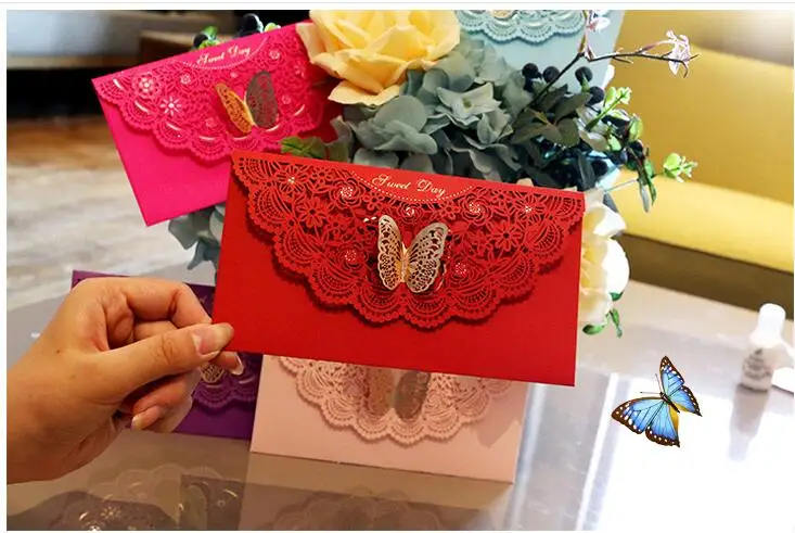 Бесплатная доставка 2 шт 2018 бабочка декор красный конверт подарок Свадебные
