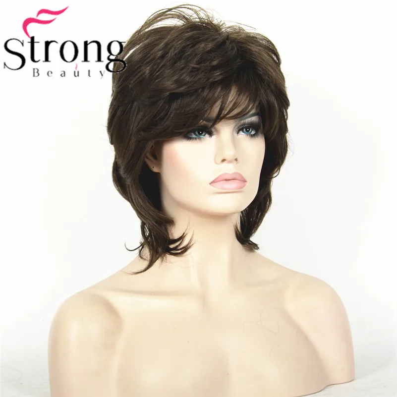 StrongBeauty короткий пушистый слоистый светильник коричневый высокий светильник ed Классический колпачок полный синтетический парик женские волосы парики