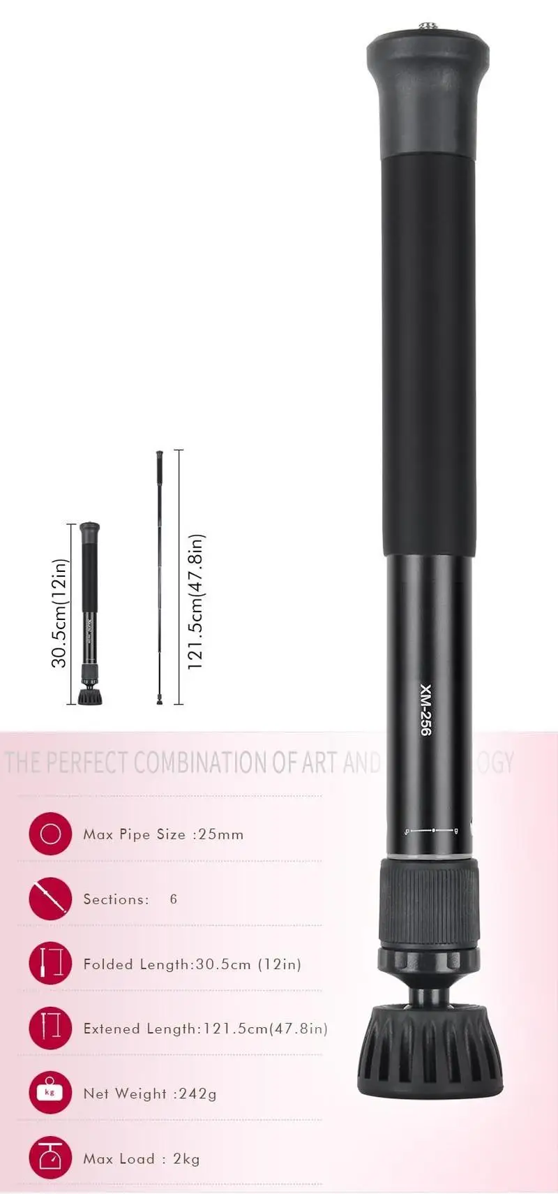 XM-256 Monopod 47.8inch Handy Tripod Monopod/Selfie Stick/Pole for Camera/Camcorder/Smart Phone/Mirrorless Camera | Электроника