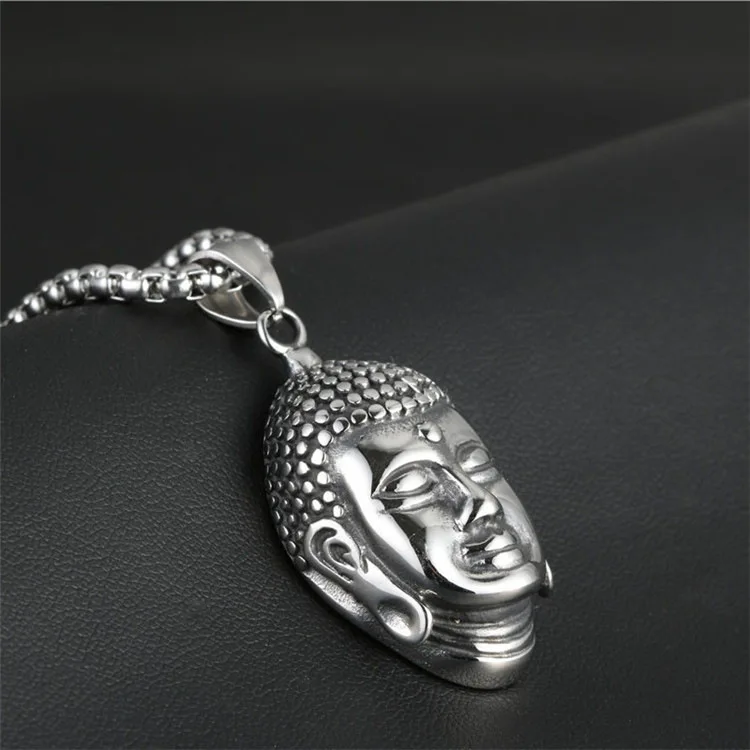 

Buddha Head Pendant Necklace Silver Black Tungsten Buddhism Necklace for Women Men Stainless steel Long Chain Necklaces