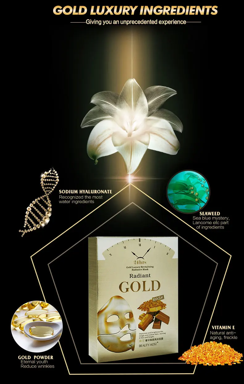 Korea Popular 24K Gold Brightening and Whitening Face Mask Skin Care Anti-aging Radiance Silk Face Mask