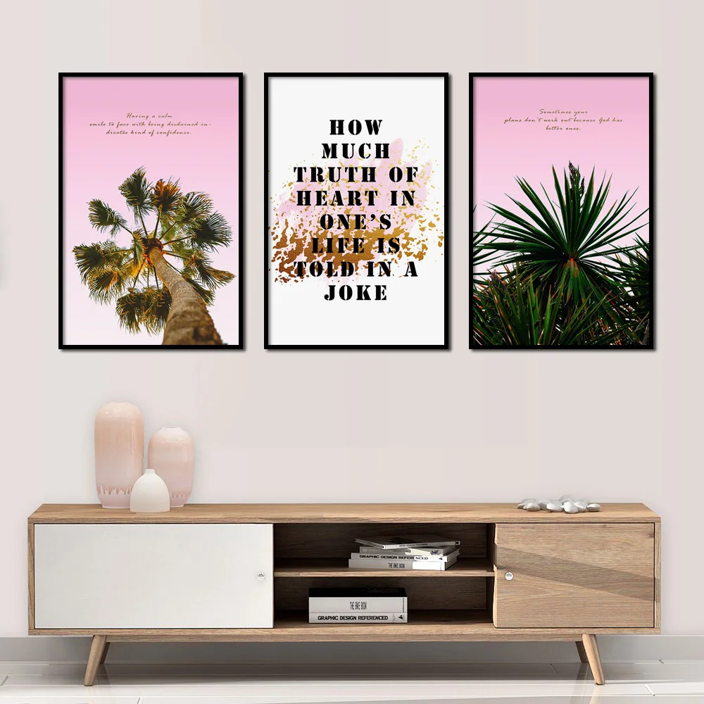 

Coastal Plant Nordic Canvas Poster Palm Tree Green Leaf Quotes Wall Art Painting and Prints Pictures for Living Room Decor