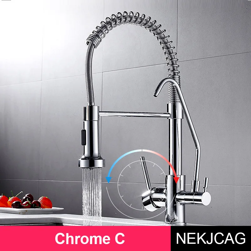 Filter  Кухня  Faucets Deck установка вращающийся холодной и горячей Water Dual кран смесителя фильтруют водопроводной для Кухня смеситель - Цвет: Chrome C