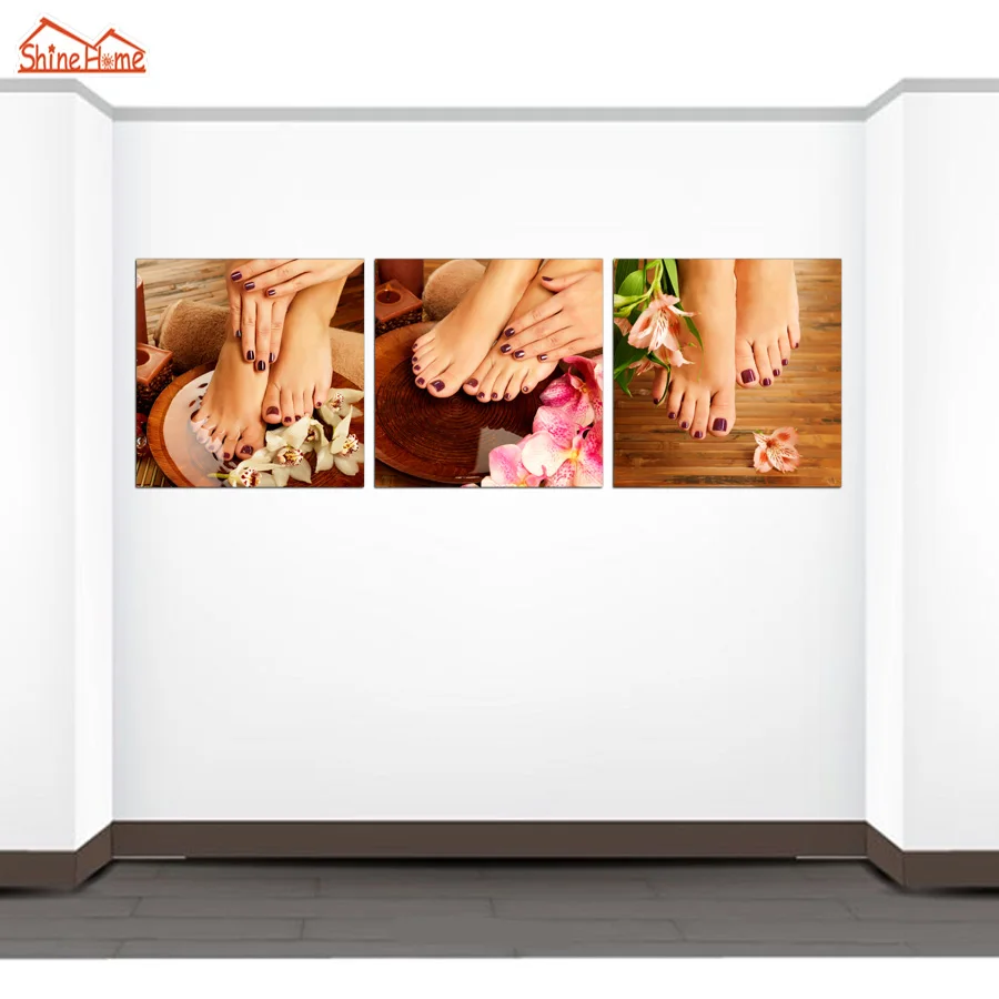 ShineHome-3pcs Триптих модульные картины на холсте ногтей ног массажный салон Shope