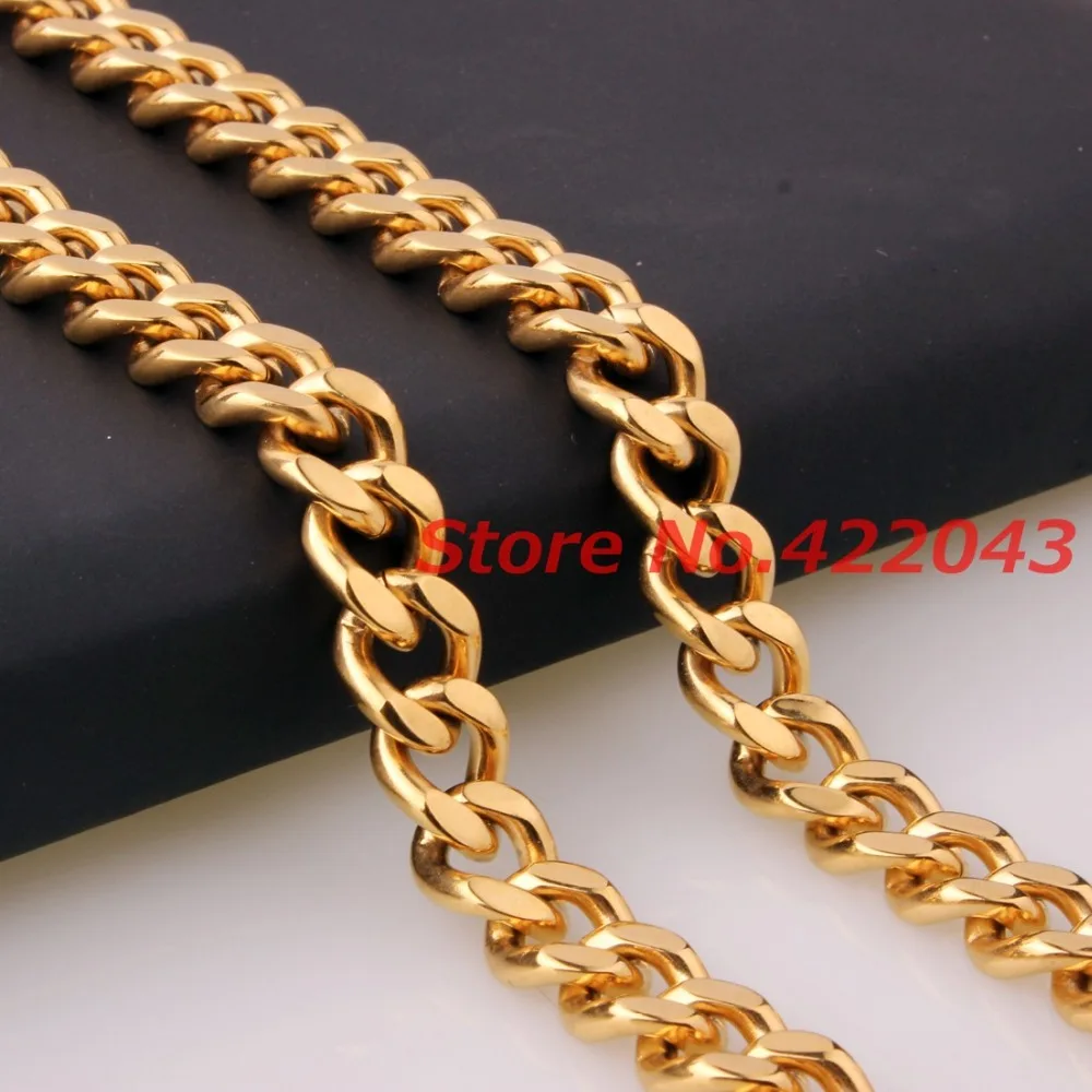 

11/13/15mm New Charming Gold Tone Link Mens Jewelry 316L Stainless Steel Curb Cuban Chain Bracelet Bangle Good Gift