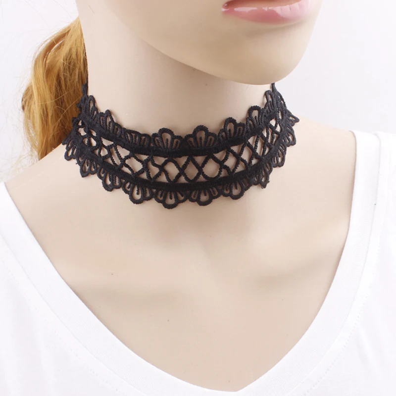 Модное открытое Черное Кружевное колье с цветочным узором новинка 2017 белое