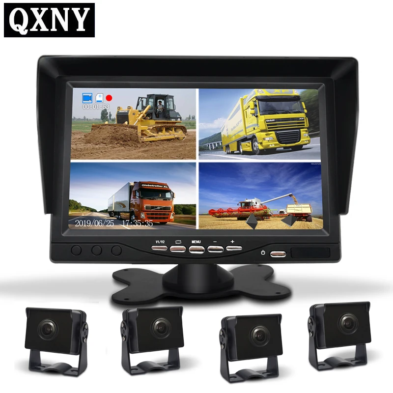 Автомобильный видеомонитор QXNY 7 &quotIPS 4CH видео вход монитор для фронтальной камеры