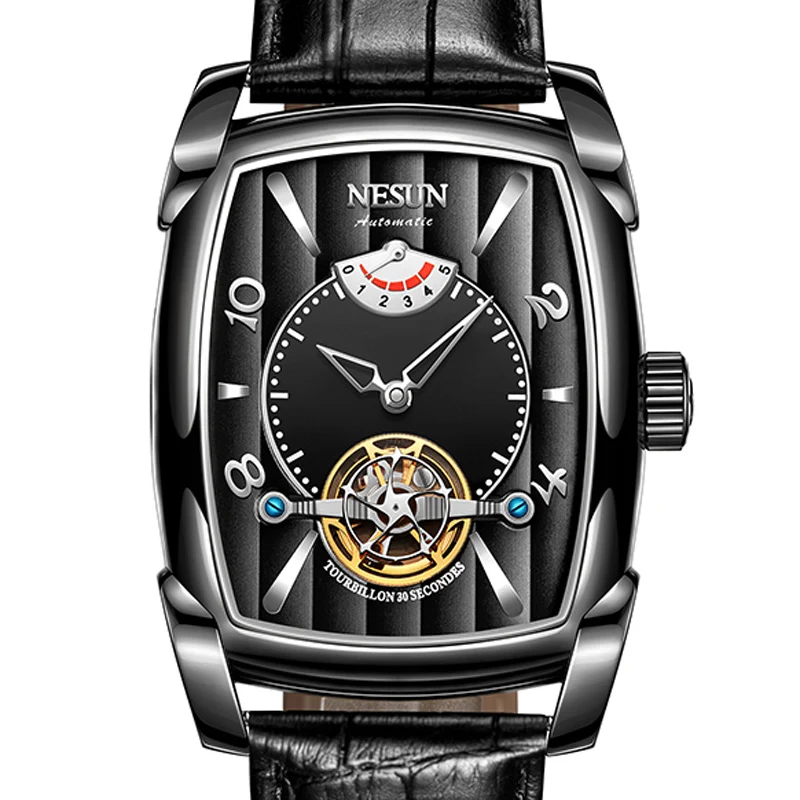 

Nesun Tourbillion Automatic Mechanical Watch Skeleton Watch Men Luxury Brand Men's Watches Waterproof relogio masculino N9039-2