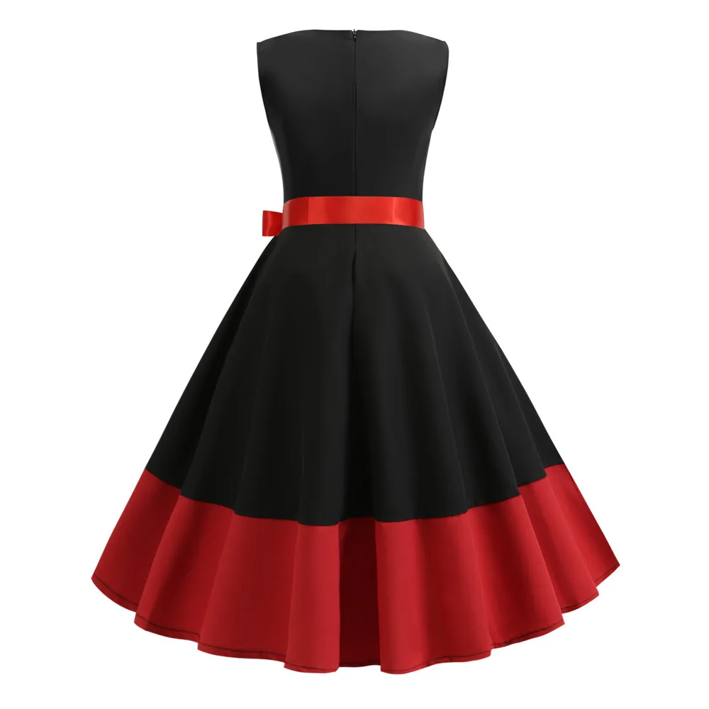 Женское летнее платье с поясом без рукавов элегантное ретро 50s 60s Robe Rockabilly Swing Pinup