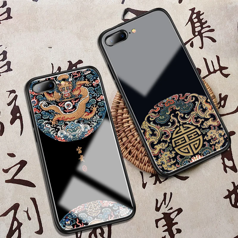 Китайский стиль Zen зеркальный стеклянный чехол для Iphone 6 6s 7 8 Plus богатство