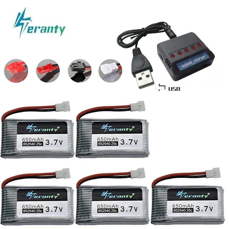 

5-in-1 3.7v 650mah Lipo Battery Charger Set For X5 X5C X5SC X5SW X6SW H9D H5C M68 FY550 HJ818 HJ819 L15FW 852540 RC Spare Parts