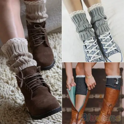 Популярные женские вязаные носки с кружевной отделкой гетры манжетами для обуви