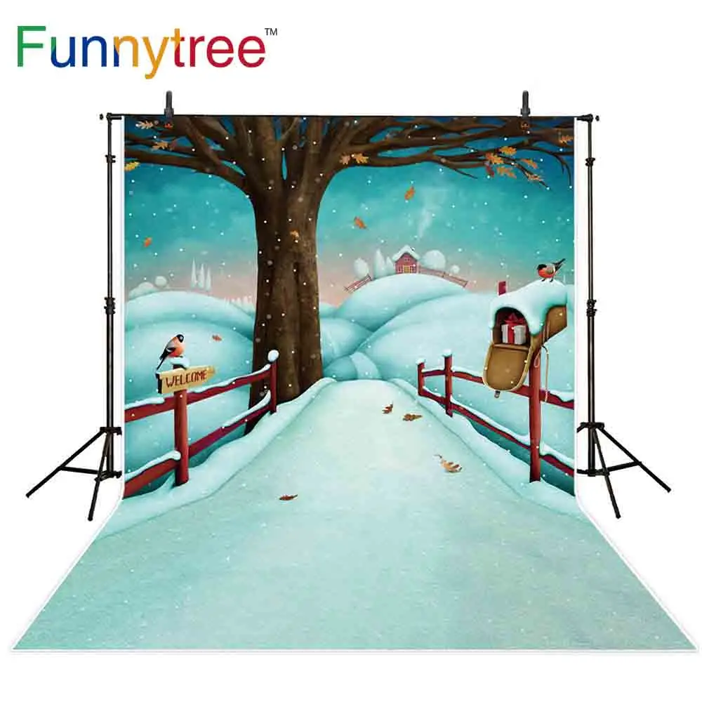 

Фон Funnytree для фотостудии Зимний снег сказка дерево дорога Рождественский город дети фон для фотосъемки