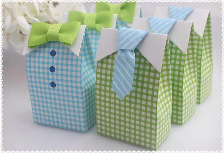 

300 pcs My Little Man Blue Green Bow Tie Birthday Boy Baby Shower Favor Candy Treat Bag Wedding Favors Candy Box gift Bags