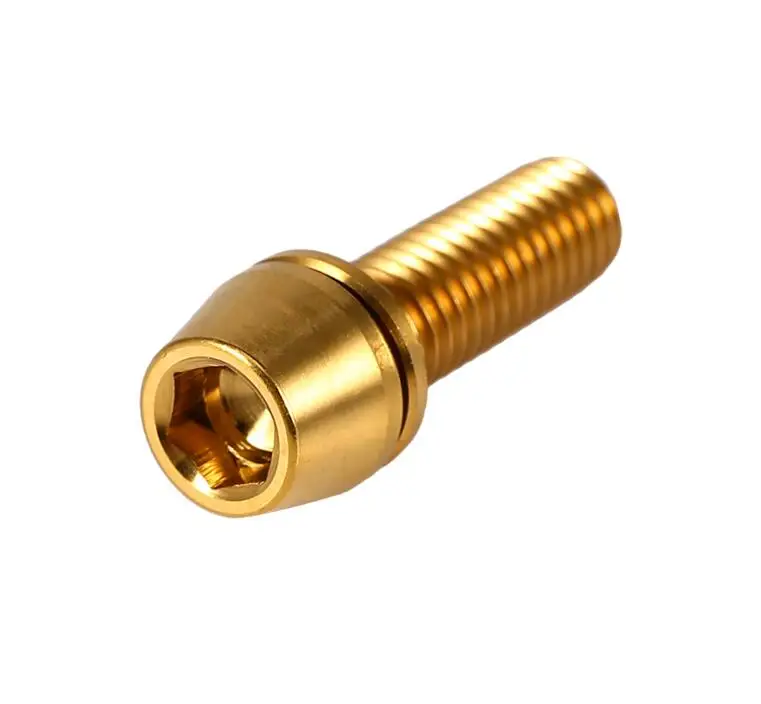 Golden M5x16mm велосипед из титанового сплава титановая головка болт конус с шайбой для горного велосипеда Золотой, красочный, черный, серебристый - Цвет: Golden