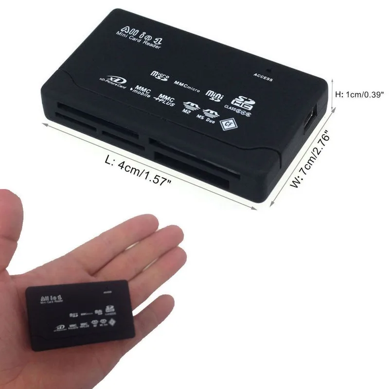 Все в одном USB кардридер USB 2,0 12 Мбит поддержка CF/MD SD/Mini-SD/SDC MMC/MMCII/RS-MMC XD MS/MS-MG T-Flash