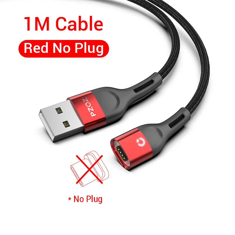 1m Red NO Plug Магнитный usb-кабель для зарядки PZOZ, кабель Micro usb для быстрой зарядки, магнитный usb-кабель type c для зарядки iphone, xiaomi, samsung, шнур - Цвет: 1m Red NO Plug