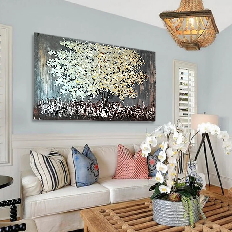 Настенная картина палитра ножей 3D текстура акриловое серебряное дерево