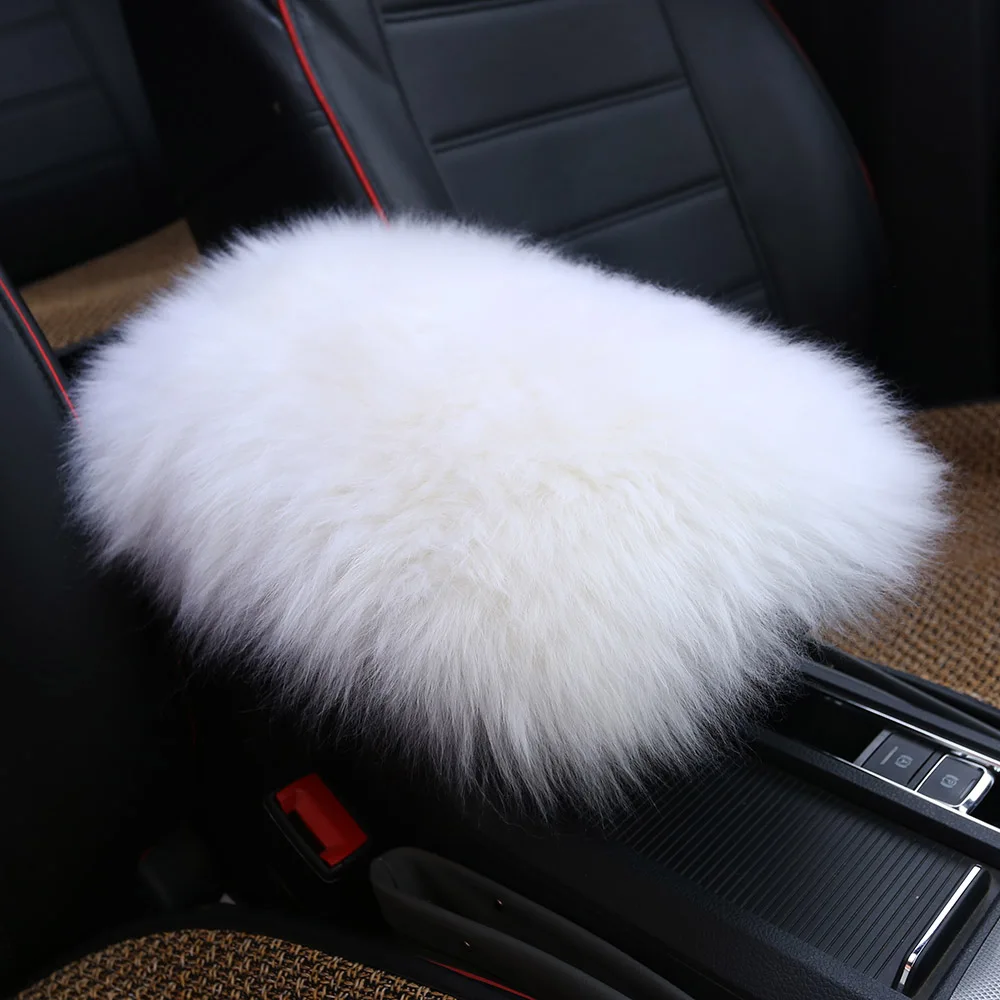 WHITE KAWOSEN Австралийский чистый шерстяной автомобильный подлокотник, универсальный автомобильный центральный подлокотник-ящик, Шерстяной Чехол для автомобильных мягких ковриков 25x15 см WCAC01 - Название цвета: WHITE