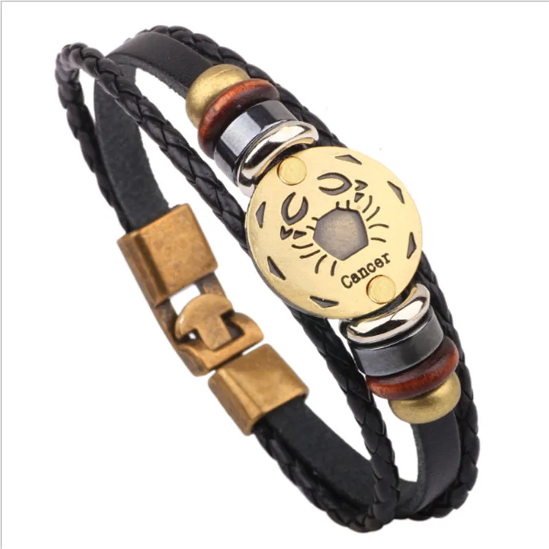 Винтажные кожаные браслеты с 12 созвездиями мужские ювелирные изделия брендовые