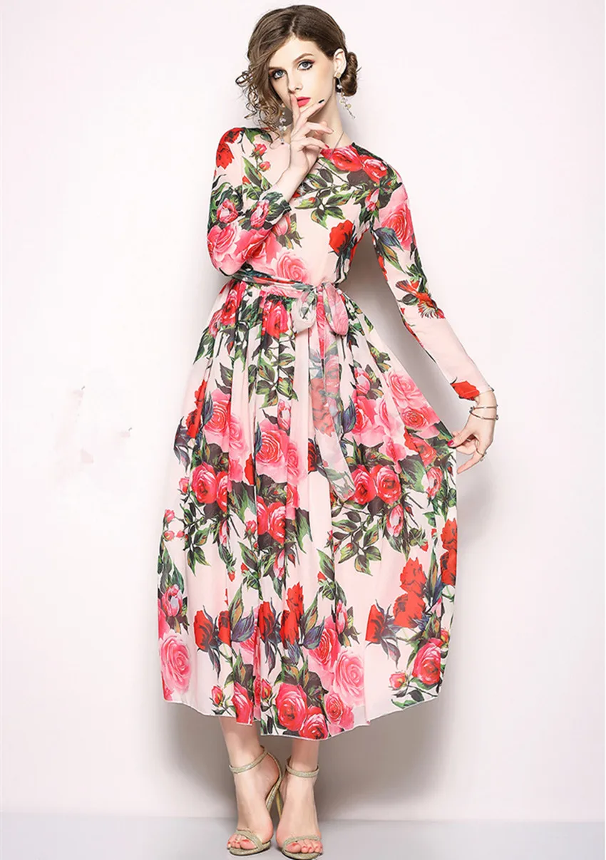 HAMALIEL розовый шифон с принтом роз Длинные вечерние платья 2019 взлетно посадочной