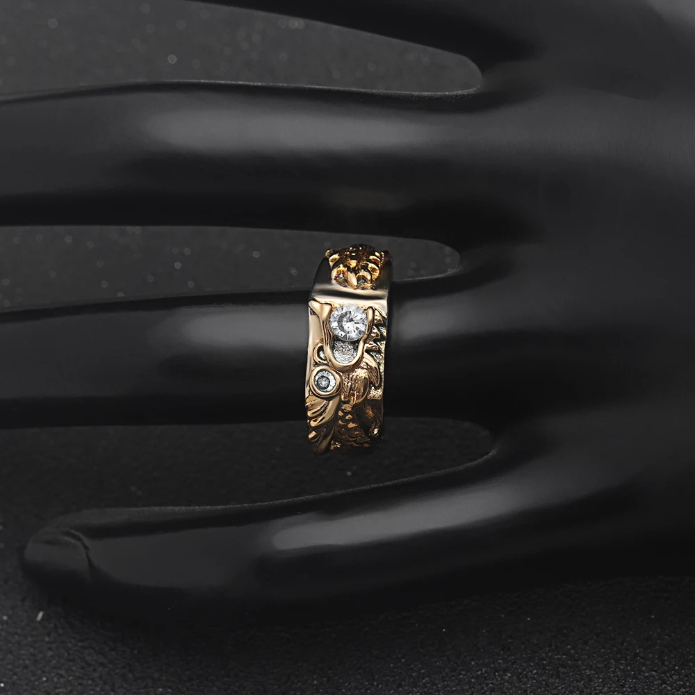 Hainon New Arrival Vintage Gold Color Dragon Ring A round Zircon in Mouth Silver Party Punk Jewelry Give Man The Best Gift | Украшения и