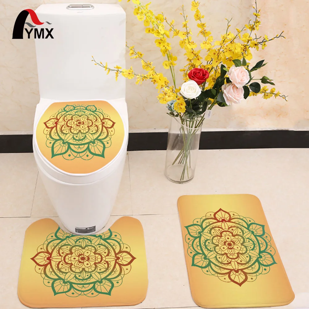 3pcs/set Mandala Printing Toilet Seat Cover Flannel Fabric Case India Bathroom Door Non-slip Mat Home Decor | Дом и сад