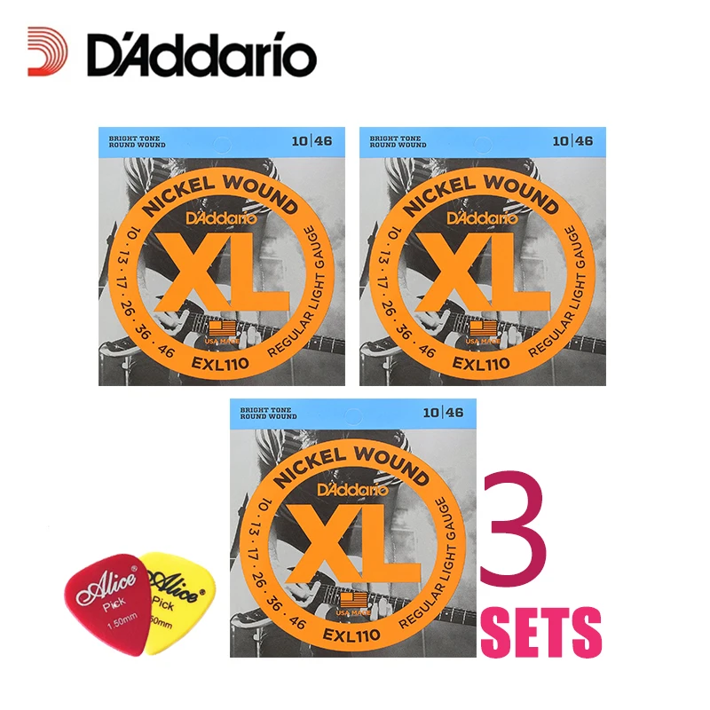 3 упаковки! Набор струн для электрогитары D&#x27Addario DAddario XL с никелевой обмоткой EXL110