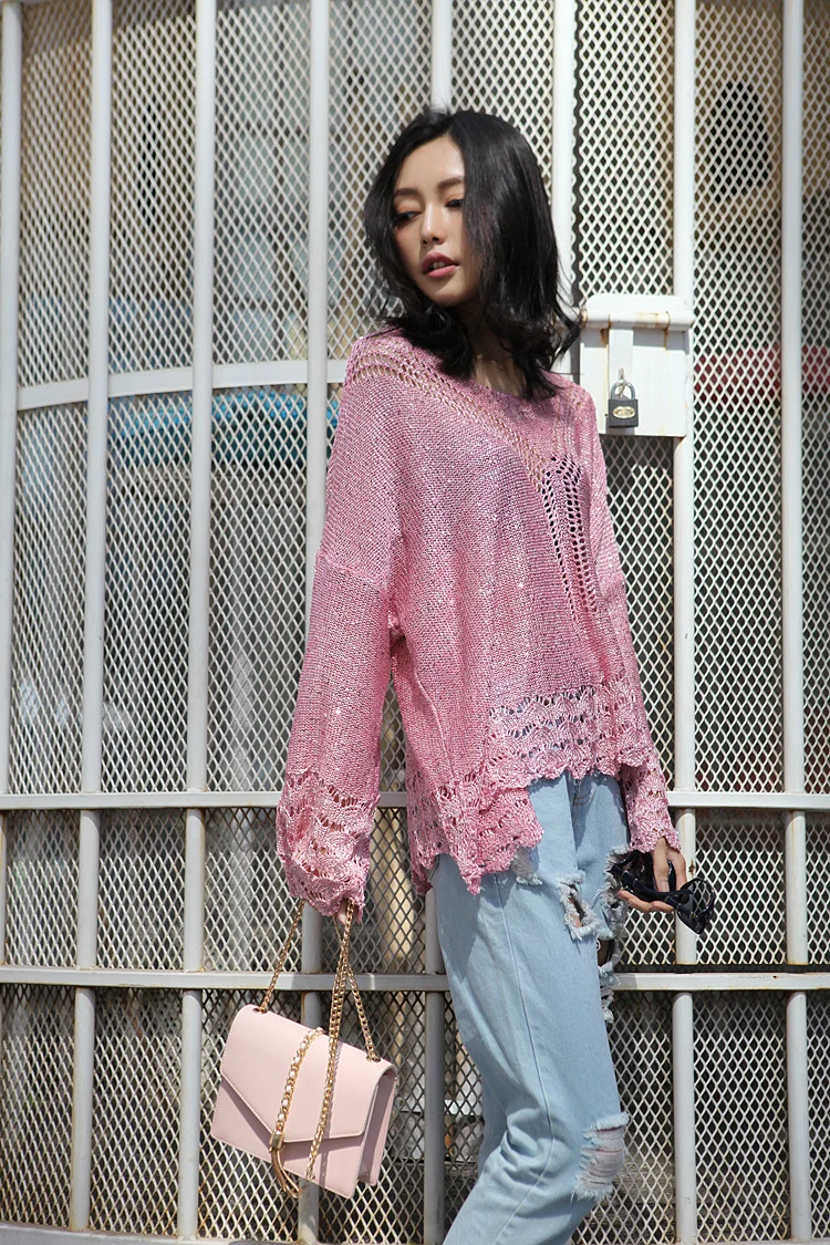 Женский трикотажный пуловер с люрексом Cakucool тонкий джемпер длинным рукавом и