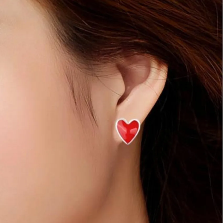 Kinitial Fashion Red Peach Heart Earring Metal Drip Oil Ornaments Simple Stud Earrings For Women Couple Kid Cute Brincos Jewelry | Украшения
