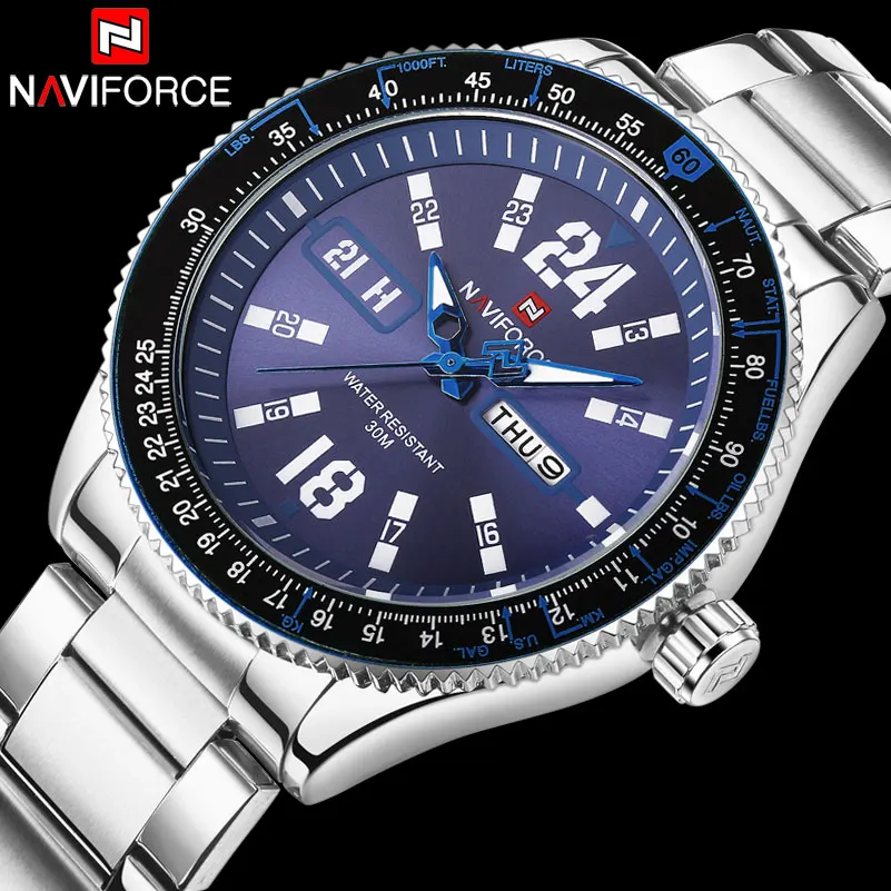 NAVIFORCE Брендовые мужские часы Роскошные Спортивные кварцевые 30 м