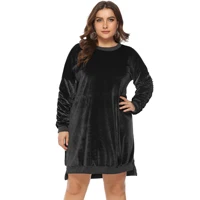 Черный PGSD Autumn winter Big size Stacked elastic sleeve O-neck casual Solid Loose T-shirt dress female Plus Pullover Women clothes - Цвет: Черный