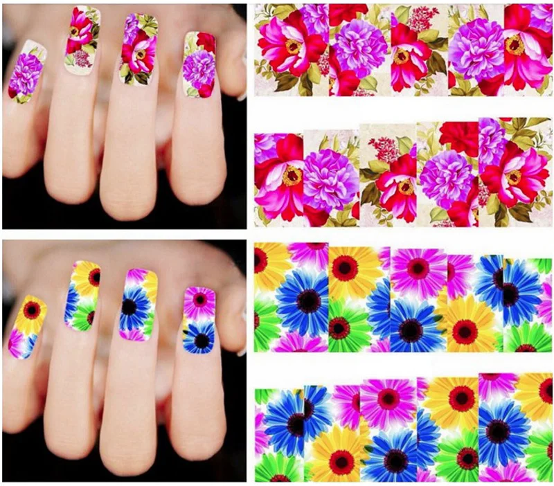 Bittb 50pcs/set Flower Nail Stickers Decals Slider Wraps For Nails Art Decor Manicure Water Transfer Sticker Tips