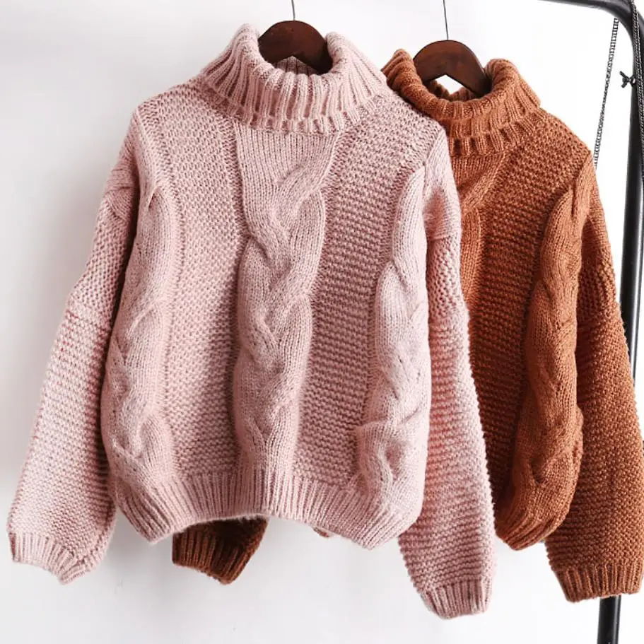 

Winter Sweater Women Female Pullover 2020 Fashion Casual Loose Thick Warm Turtleneck Twist Basic Short Sweaters