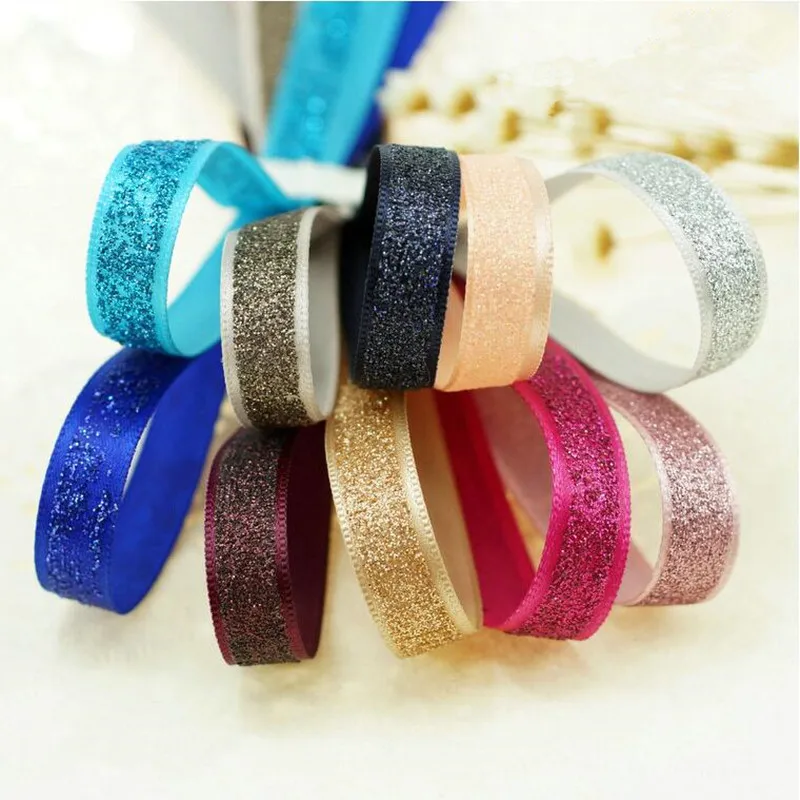 Атласная лента с блестками 16 м 3/8 дюйма 10 мм|glitter ribbon|for sewing10mm glitter ribbon |