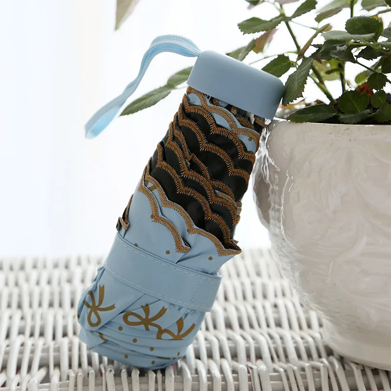 

Супер светильник, маленький Золотой бант, вышивка, волнистые края, Солнцезащитный зонт, анти УФ, мини мобильный, пять-складной зонт, портатив...