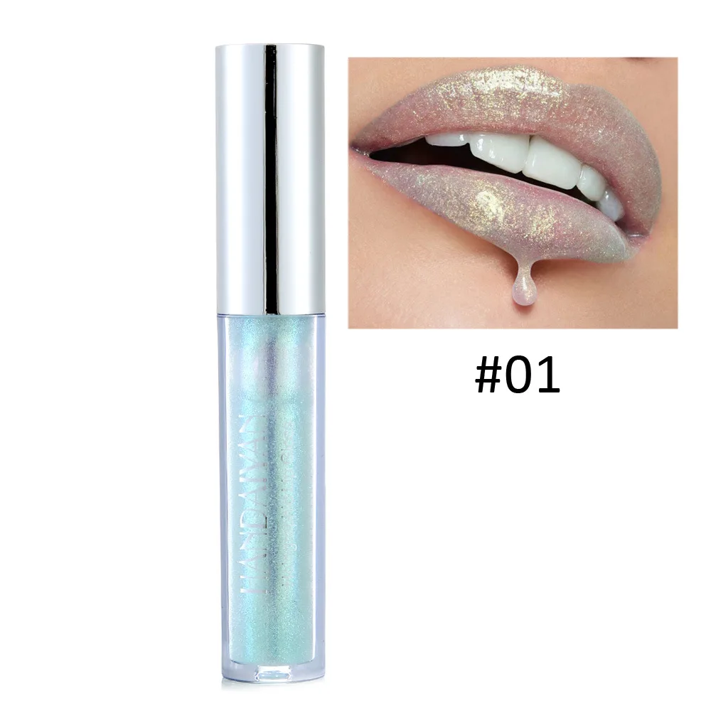Newest HANDAIYAN Liquid lipsticks cosmetics shimmer colors holographic lipgloss 6 colors available 48pcs/lot DHL Free
