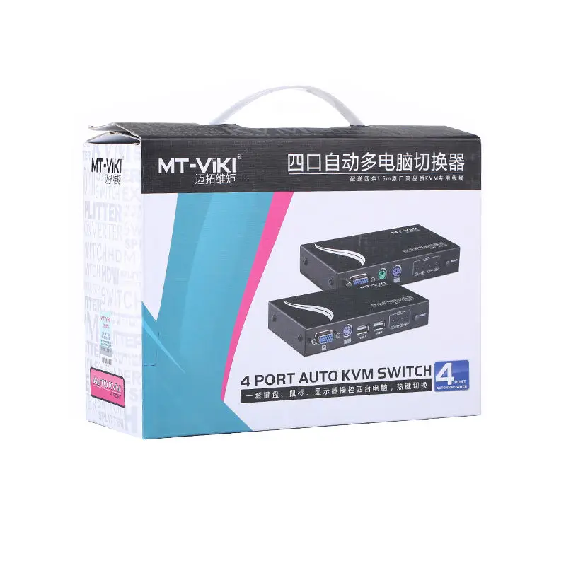 MT-Viki 4-портовый автоматический выключатель VGA USB KVM Hotkey с оригинальными кабелями