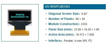 

FREE SHIPPING 5PCS/LOT 0.82" inch 96*39 9639 Blue OLED Display Module UG-9639TLBEG03 Light Beads
