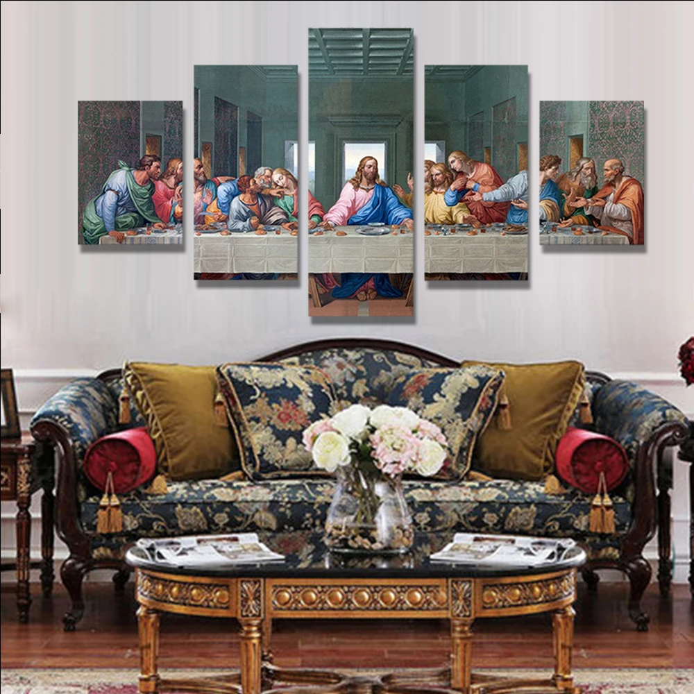 

Watercolor 5 Prints Leonardo da Vinci The Last Supper For Living Room Decorative Mural Character Art Canvas Painting