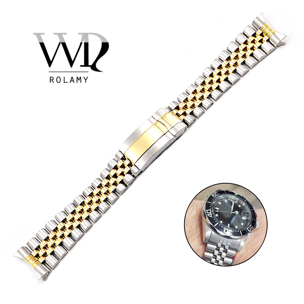 Faixa de Relógio de Aço Inoxidável para Substituição Rolamy Cinta Jubileu Datejust Oco Curvo End Parafuso Links Pulseira Strap 19 20mm