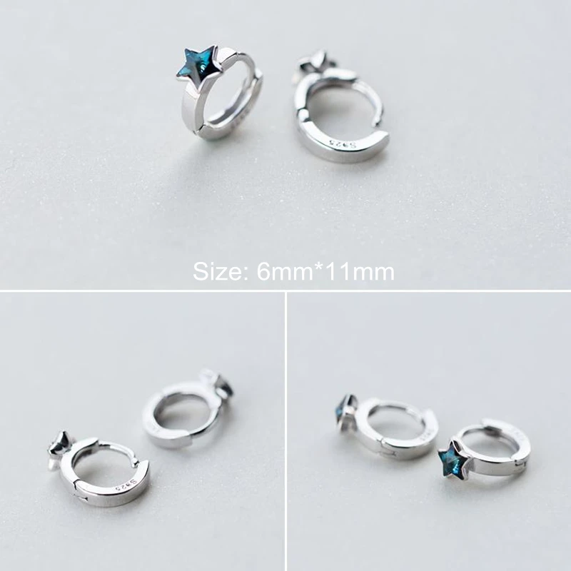 Женские серьги Клипсы из серебра 925 пробы с пятиконечными голубыми кристаллами|ear