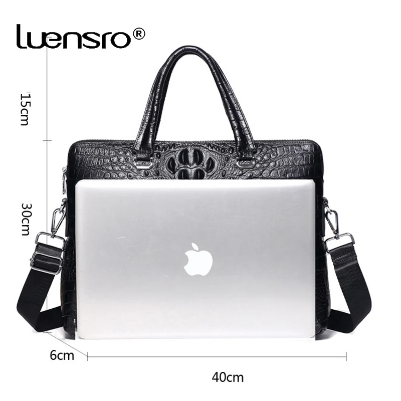Real Cow Leather Men's Briefcase Luxury Crocodile Pattern Cowhide Male Shoulder Bag Commercial Business Bags | Багаж и сумки