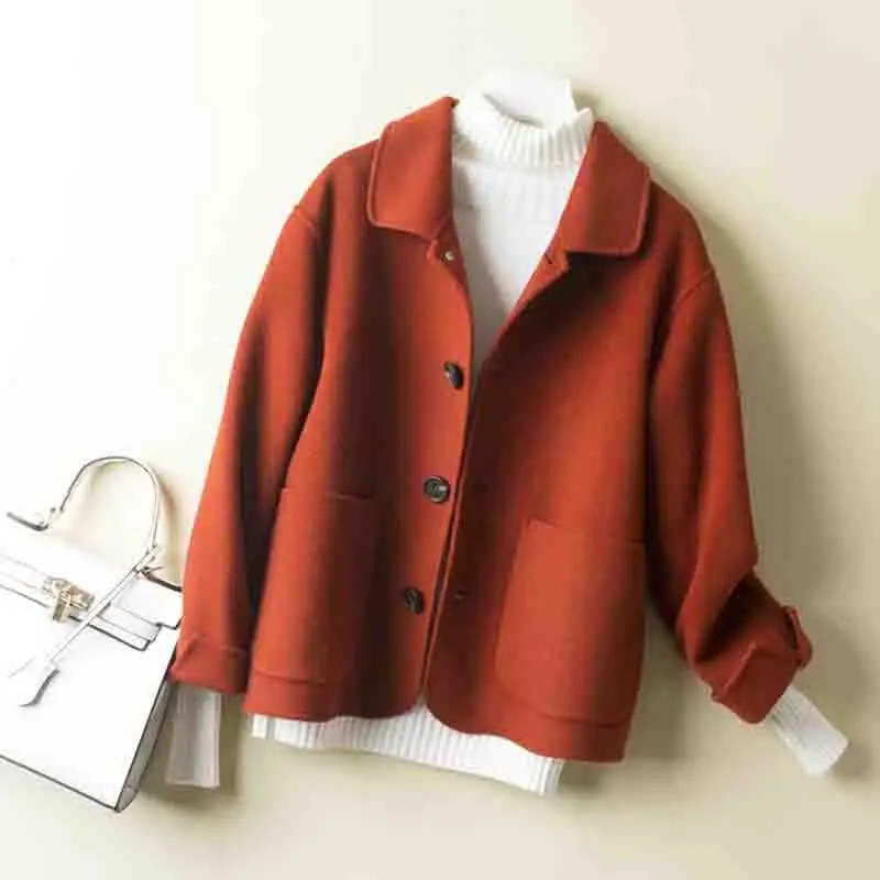 Wool Coat Women Spring Autumn high quality Double-sided Cashmere Jacket Long sleeve Casual plus size Short Coats