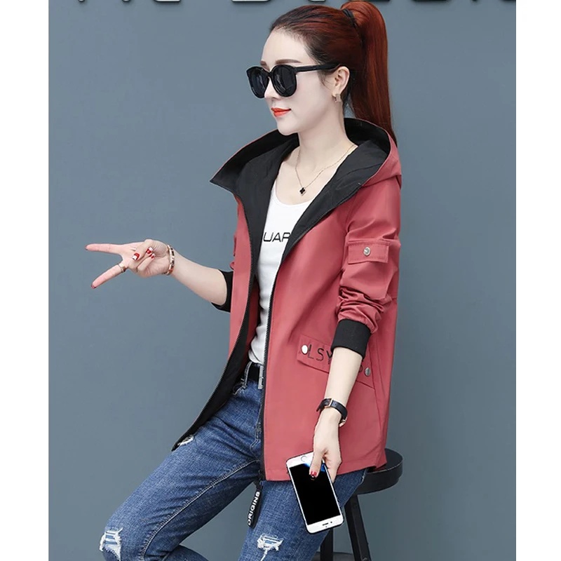 Plus Size 4XL Jacket Women Short 2019 Thin Loose Long Sleeve Hooded PocketZipper Casual Coat Female Windbreaker Outwear | Женская одежда