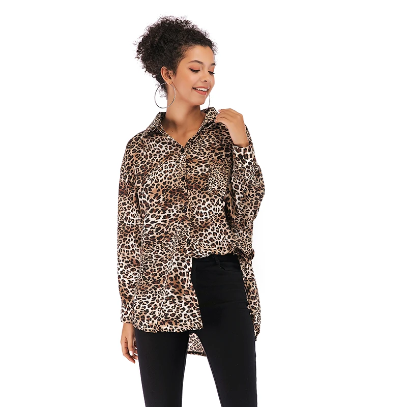 New Women Leopard Blouse Fashion turn down collar long sleeve Chiffon Feminina Clothing Plus Size Loose Blouses |