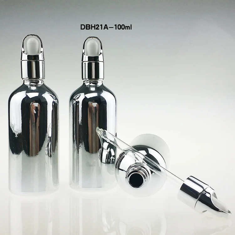 

high-grade 100pcs silver 100ml glass dropper bottles for essential oils, empty 100 ml glass essential oil bottle with dropper